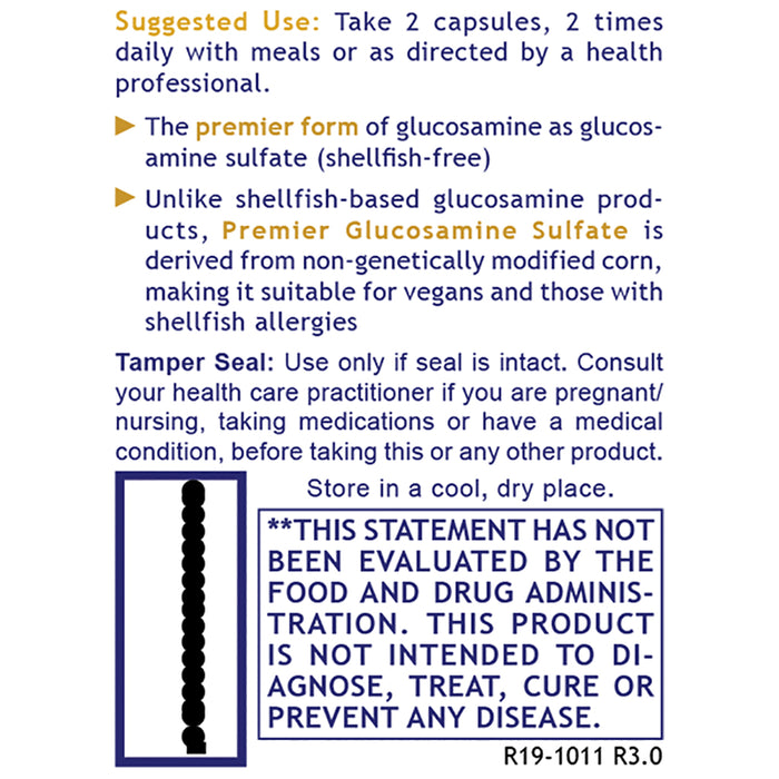 Glucosamine Sulfate, Premier  Dietary Supplement Targeted Joint, Ligament and Connective Tissue Support Shellfish-Free