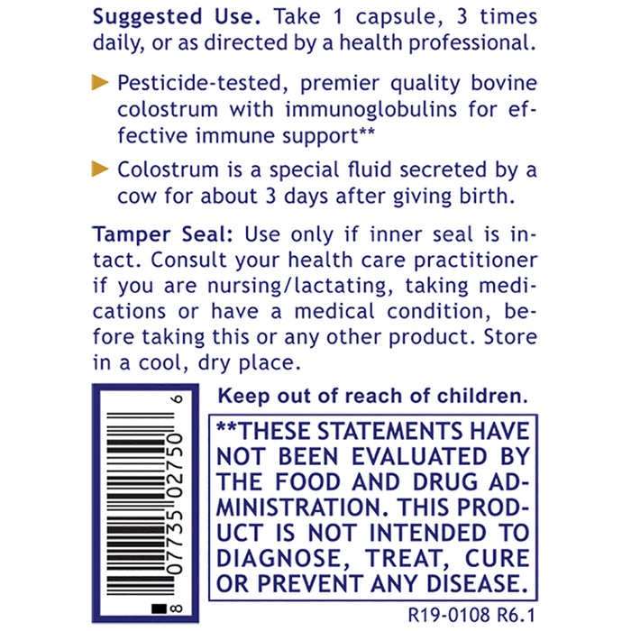 Colostrum-IgG™ Caps  Dietary Supplement Colostrum Capsules Typically25% IgG (Immunoglobulins) Premier Immune and Stamina Support