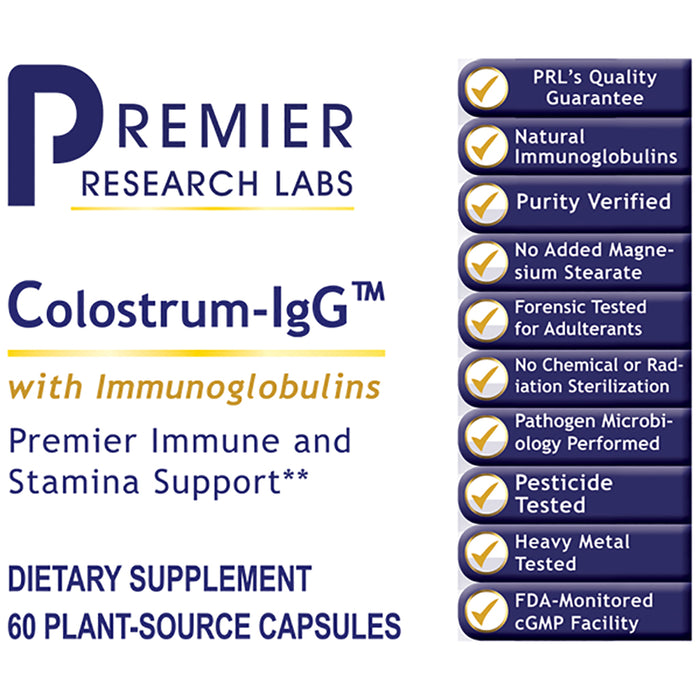 Colostrum-IgG™ Caps  Dietary Supplement Colostrum Capsules Typically25% IgG (Immunoglobulins) Premier Immune and Stamina Support